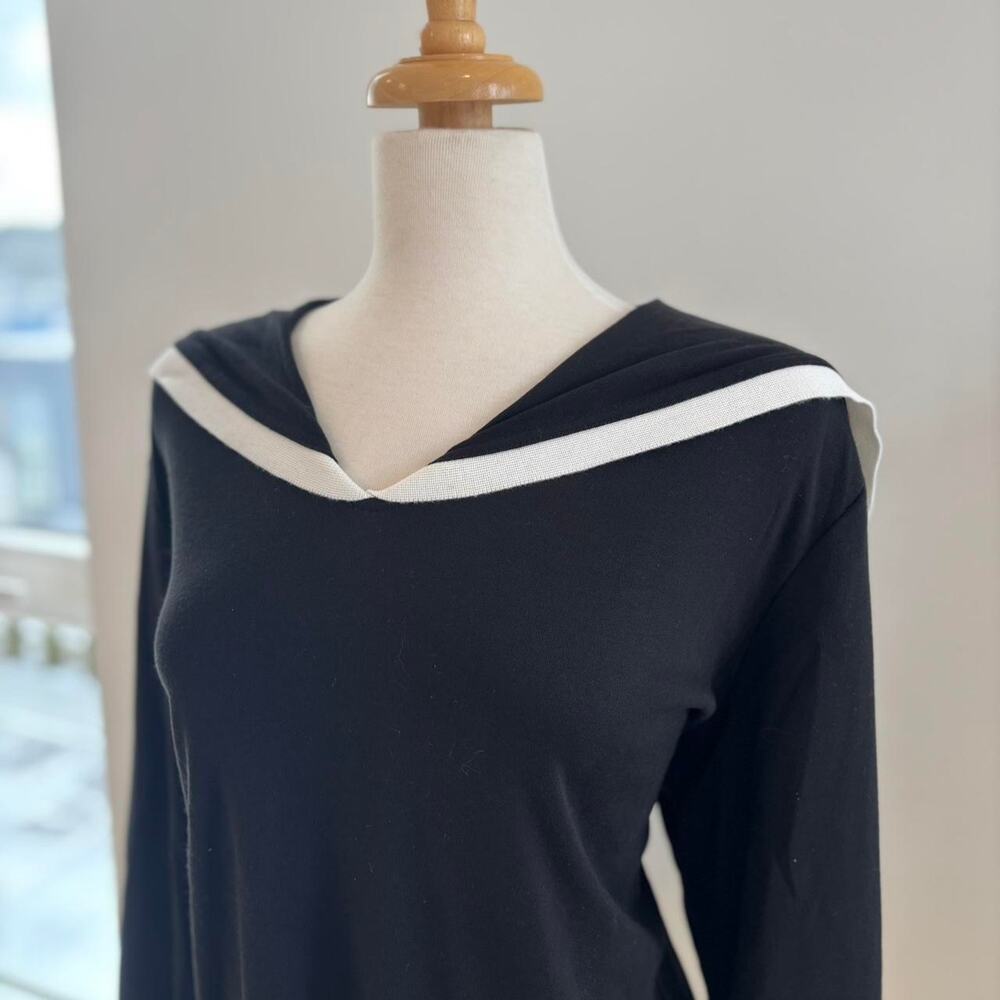 Nina Leonard Black Preppy Long Sleeve Flattering Top with Cape Sz 1X NWT - Picture 2 of 5
